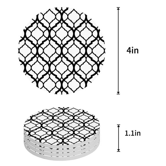 FMSHPON Geometric Pattern Set of 4 Round Coaster for Drinks, Absorbent Ceramic Stone Coasters Cup Mat with Cork Base for Home Kitchen Room Coffee Table Bar Decor