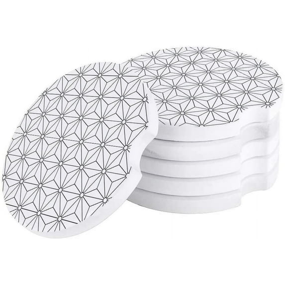 FMSHPON Geometric Repeating pattern White Set of 4 Car Coaster for Drinks, Absorbent Ceramic Stone Coasters Cup Mat with Cork Base for Home Kitchen Room Coffee Table Bar Decor