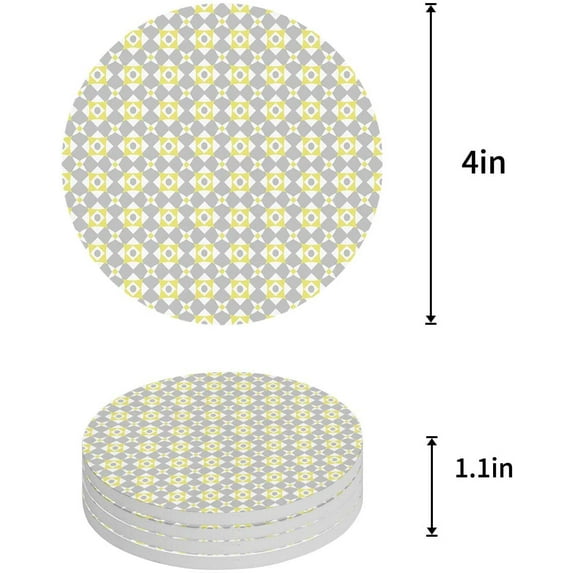 FMSHPON Geometric Simple Pattern Set of 4 Round Coaster for Drinks, Absorbent Ceramic Stone Coasters Cup Mat with Cork Base for Home Kitchen Room Coffee Table Bar Decor