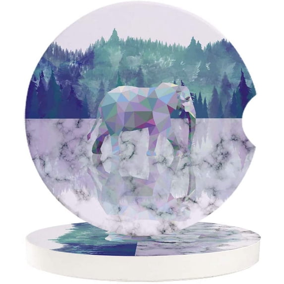 FMSHPON Geometry Elephant Forest Marble Texture Set of 6 Car Coaster for Drinks, Absorbent Ceramic Stone Coasters Cup Mat with Cork Base for Home Kitchen Room Coffee Table Bar Decor