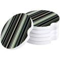 thumbnail image 1 of FMSHPON Geometry Stripe Pattern Green and Black Set of 2 Car Coaster for Drinks, Absorbent Ceramic Stone Coasters Cup Mat with Cork Base for Home Kitchen Room Coffee Table Bar Decor, 1 of 5