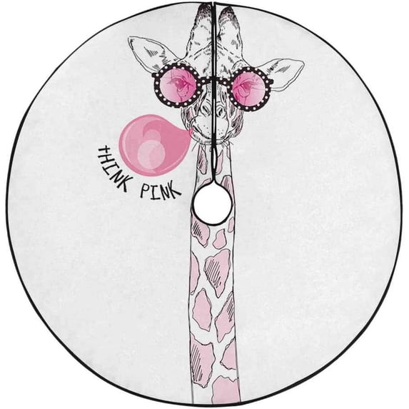 FMSHPON Giraffe in Pink Glasses Xmas Christmas Tree Skirt Stand Mat for Holiday Party Decoration Indoor Outdoor 36 inches