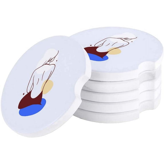 FMSHPON Girl Lady Abstract Minimalist Line Art Print Set of 4 Car Coaster for Drinks, Absorbent Ceramic Stone Coasters Cup Mat with Cork Base for Home Kitchen Room Coffee Table Bar Decor