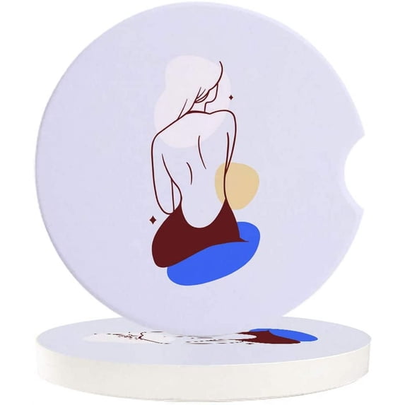 FMSHPON Girl Lady Abstract Minimalist Line Art Print Set of 6 Car Coaster for Drinks, Absorbent Ceramic Stone Coasters Cup Mat with Cork Base for Home Kitchen Room Coffee Table Bar Decor