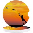 thumbnail image 1 of FMSHPON Girl and Paper Airplane in The Sunset Set of 6 Car Coaster for Drinks, Absorbent Ceramic Stone Coasters Cup Mat with Cork Base for Home Kitchen Room Coffee Table Bar Decor, 1 of 5