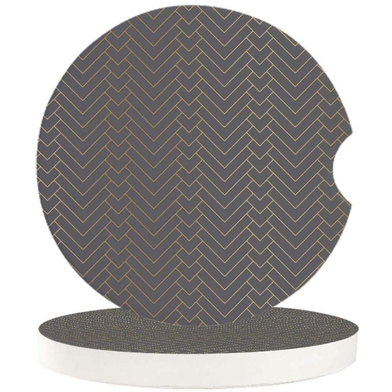 FMSHPON Golden Geometry Line Gray Set of 6 Car Coaster for Drinks, Absorbent Ceramic Stone Coasters Cup Mat with Cork Base for Home Kitchen Room Coffee Table Bar Decor