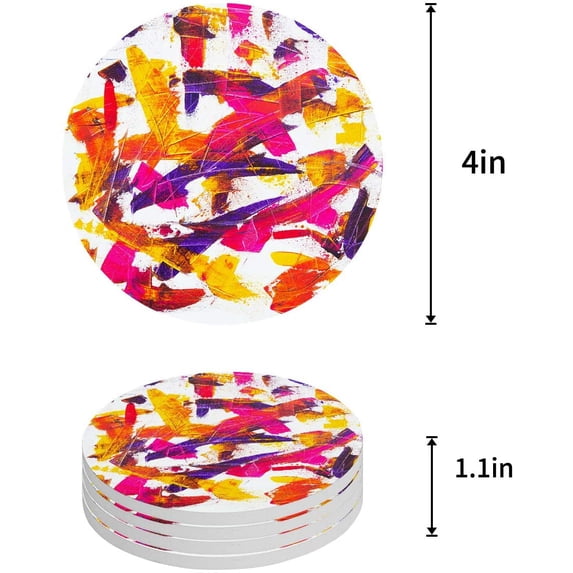FMSHPON Graffiti Style Oil Painting Texture Set of 6 Round Coaster for Drinks, Absorbent Ceramic Stone Coasters Cup Mat with Cork Base for Home Kitchen Room Coffee Table Bar Decor