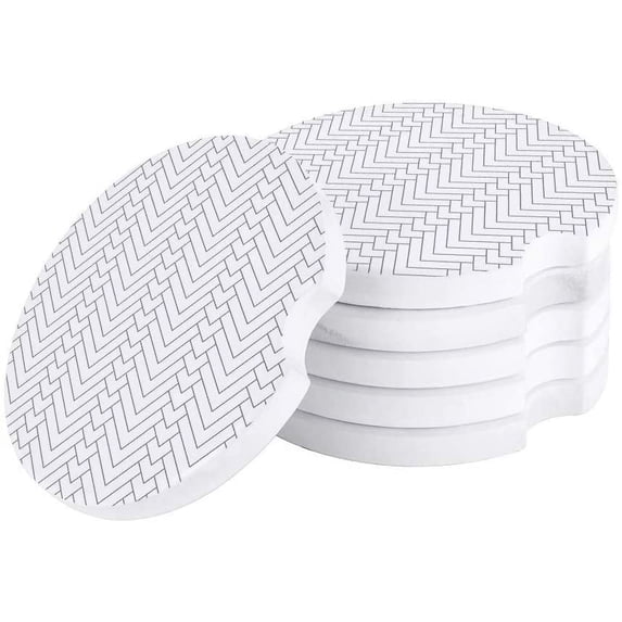 FMSHPON Gray Geometry Line White Set of 4 Car Coaster for Drinks, Absorbent Ceramic Stone Coasters Cup Mat with Cork Base for Home Kitchen Room Coffee Table Bar Decor