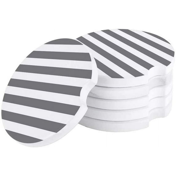 FMSHPON Gray and White Stripes Pattern Set of 4 Car Coaster for Drinks, Absorbent Ceramic Stone Coasters Cup Mat with Cork Base for Home Kitchen Room Coffee Table Bar Decor