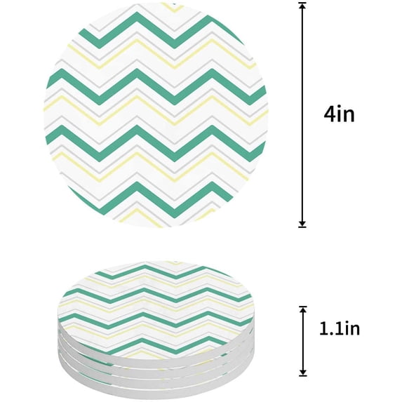 FMSHPON Green Chevron Pattern Set of 8 Round Coaster for Drinks, Absorbent Ceramic Stone Coasters Cup Mat with Cork Base for Home Kitchen Room Coffee Table Bar Decor