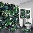 thumbnail image 1 of FMSHPON Green Leaves 4 Piece Bathroom Set Shower Curtain Bath Rug Contour Mat and Toilet Lid Cover, 1 of 8
