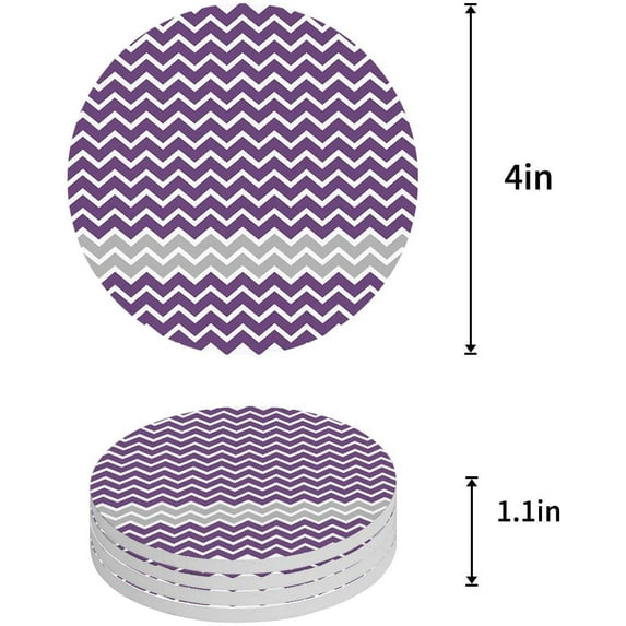 FMSHPON Grey Chevron Pattern Set of 6 Round Coaster for Drinks, Absorbent Ceramic Stone Coasters Cup Mat with Cork Base for Home Kitchen Room Coffee Table Bar Decor