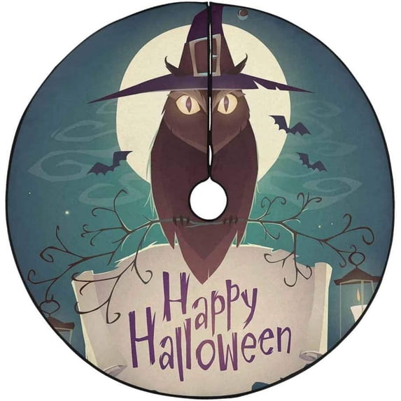 FMSHPON Halloween Cartoon Owl Xmas Christmas Tree Skirt Stand Mat for Holiday Party Decoration Indoor Outdoor 36 inches