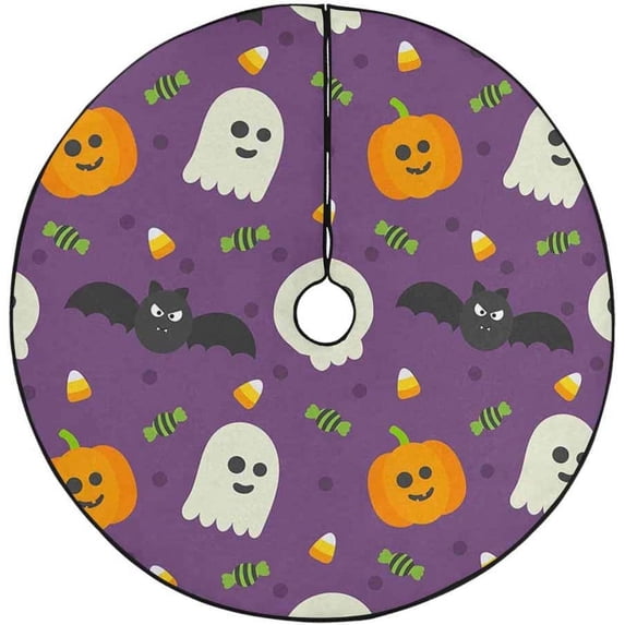 FMSHPON Halloween Ghost Pumpkin Xmas Christmas Tree Skirt Stand Mat for Holiday Party Decoration Indoor Outdoor 36 inches
