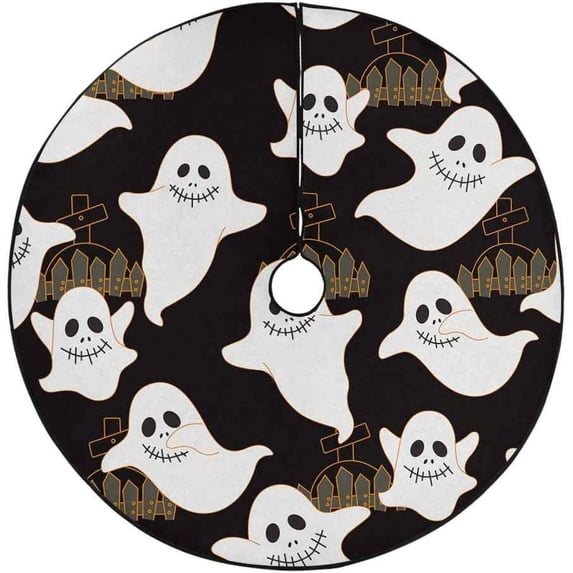 FMSHPON Halloween Ghost Xmas Christmas Tree Skirt Stand Mat for Holiday Party Decoration Indoor Outdoor 36 inches