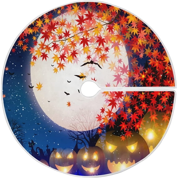 FMSHPON Halloween Halloween Pumpkin Autumn Leaves Xmas Christmas Tree Skirt Stand Mat for Holiday Party Decoration Indoor Outdoor 48 inches
