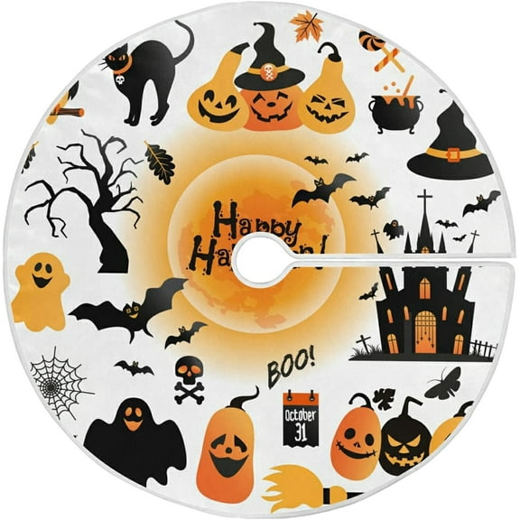 FMSHPON Halloween Happy Halloween Xmas Christmas Tree Skirt Stand Mat for Holiday Party Decoration Indoor Outdoor 36 inches