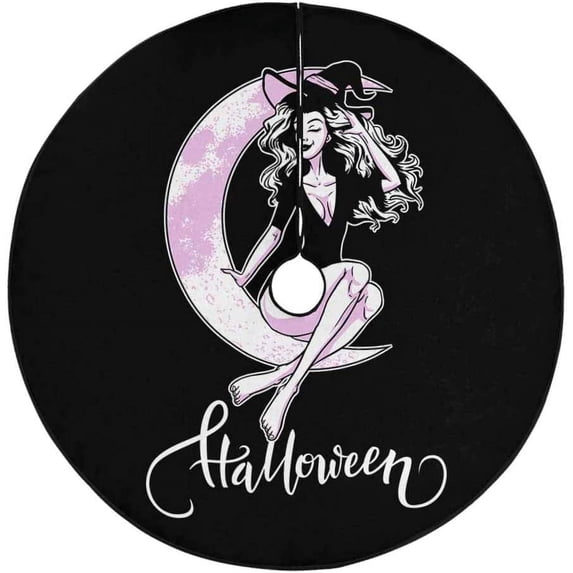 FMSHPON Halloween Moon Xmas Christmas Tree Skirt Stand Mat for Holiday Party Decoration Indoor Outdoor 48 inches