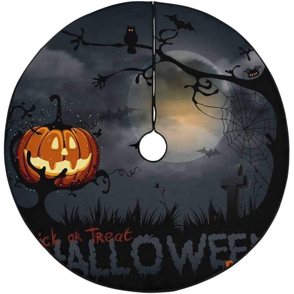 FMSHPON Halloween Night Full Moon Pumpkin Xmas Christmas Tree Skirt Stand Mat for Holiday Party Decoration Indoor Outdoor 36 inches