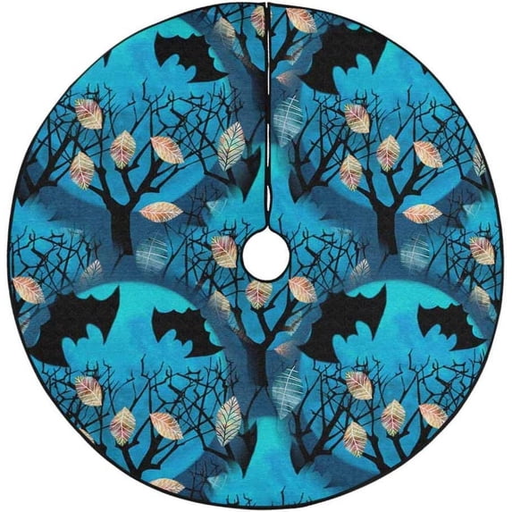 FMSHPON Halloween Night Trees Bats Xmas Christmas Tree Skirt Stand Mat for Holiday Party Decoration Indoor Outdoor 48 inches