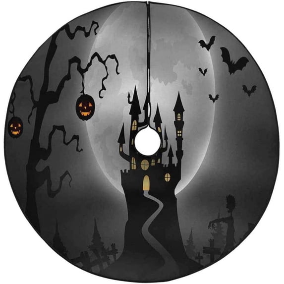 FMSHPON Halloween Night Zombie Pumpkins Xmas Christmas Tree Skirt Stand Mat for Holiday Party Decoration Indoor Outdoor 48 inches