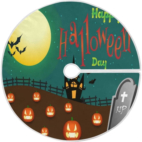 FMSHPON Halloween Pumpkins Xmas Christmas Tree Skirt Stand Mat for Holiday Party Decoration Indoor Outdoor 36 inches