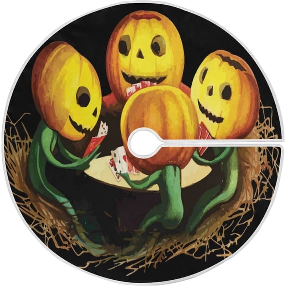 FMSHPON Halloween Pumpkins Xmas Christmas Tree Skirt Stand Mat for Holiday Party Decoration Indoor Outdoor 36 inches