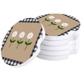 thumbnail image 1 of FMSHPON Hand Drawn Daisy Black and White Plaid Set of 2 Car Coaster for Drinks, Absorbent Ceramic Stone Coasters Cup Mat with Cork Base for Home Kitchen Room Coffee Table Bar Decor, 1 of 5
