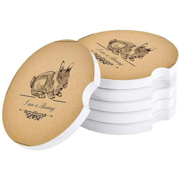FMSHPON Hand Drawn Rabbit Vintage Set of 2 Car Coaster for Drinks, Absorbent Ceramic Stone Coasters Cup Mat with Cork Base for Home Kitchen Room Coffee Table Bar Decor