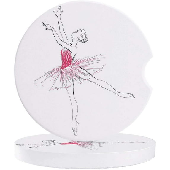 FMSHPON Hand Drawn Sketch Ballet Girl Set of 6 Car Coaster for Drinks, Absorbent Ceramic Stone Coasters Cup Mat with Cork Base for Home Kitchen Room Coffee Table Bar Decor