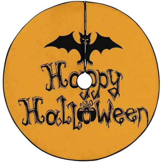 FMSHPON Happy Bat Orange Pattern Xmas Christmas Tree Skirt Stand Mat for Holiday Party Decoration Indoor Outdoor 36 inches