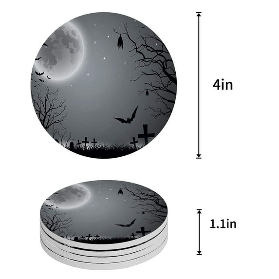 FMSHPON Happy Halloween Pumpkin Set of 6 Round Coaster for Drinks, Absorbent Ceramic Stone Coasters Cup Mat with Cork Base for Home Kitchen Room Coffee Table Bar Decor