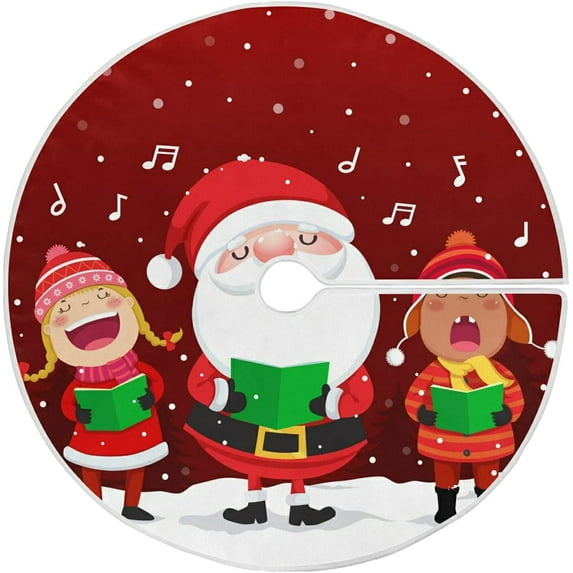 FMSHPON Happy Kids Singing Christmas CarolsSanta Xmas Christmas Tree Skirt Stand Mat for Holiday Party Decoration Indoor Outdoor 48 inches