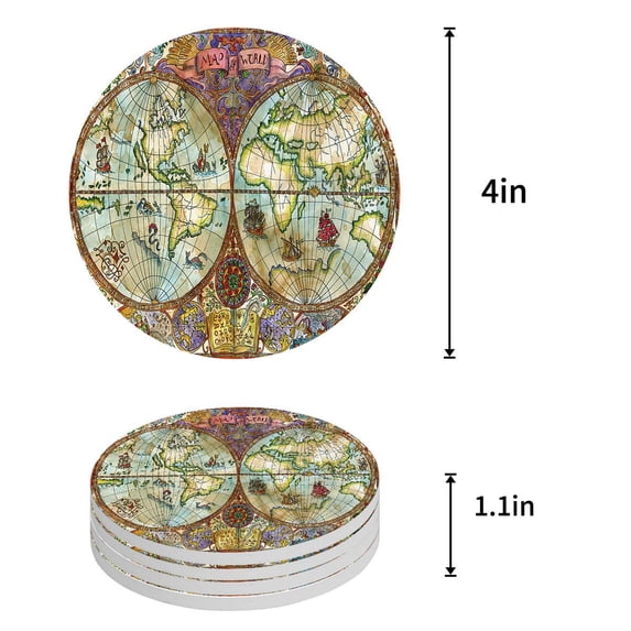 FMSHPON Happy Summer Swimming Ring Set of 4 Round Coaster for Drinks, Absorbent Ceramic Stone Coasters Cup Mat with Cork Base for Home Kitchen Room Coffee Table Bar Decor
