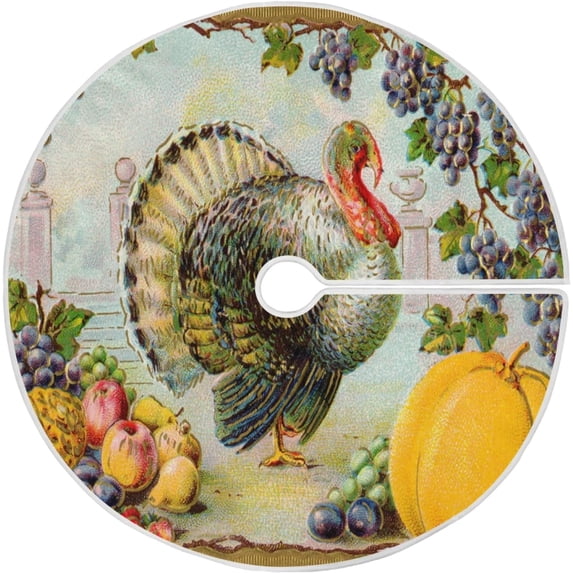 FMSHPON Happy Thanksgiving Turkey Xmas Christmas Tree Skirt Stand Mat for Holiday Party Decoration Indoor Outdoor 36 inches