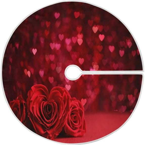 FMSHPON Heart Shaped Rose Bouquet Xmas Christmas Tree Skirt Stand Mat for Holiday Party Decoration Indoor Outdoor 48 inches