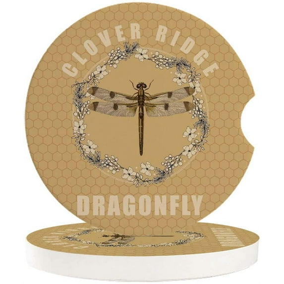 FMSHPON Honey Dragonfly Retro Honeycomb Set of 6 Car Coaster for Drinks, Absorbent Ceramic Stone Coasters Cup Mat with Cork Base for Home Kitchen Room Coffee Table Bar Decor