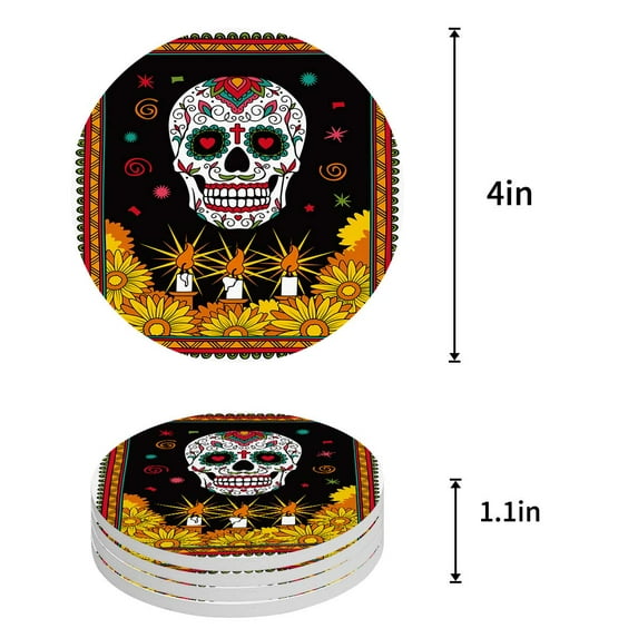 FMSHPON Horror Skull Girl Set of 8 Round Coaster for Drinks, Absorbent Ceramic Stone Coasters Cup Mat with Cork Base for Home Kitchen Room Coffee Table Bar Decor