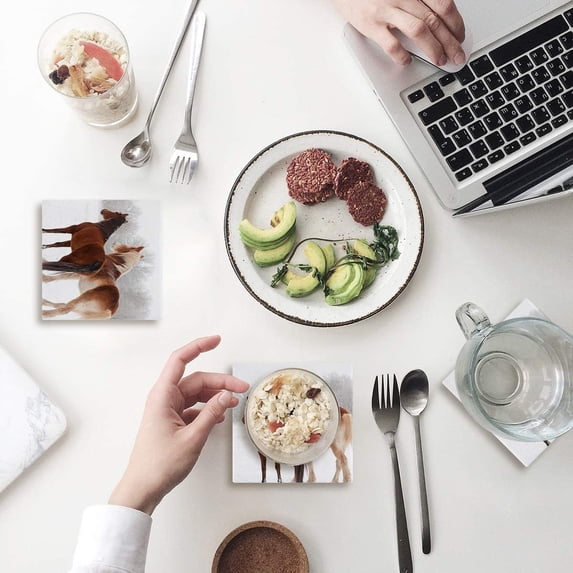 FMSHPON Horse Set of 4 Coaster for Drinks, Absorbent Ceramic Stone Coasters Cup Mat with Cork Base for Home Kitchen Room Coffee Table Bar Decor