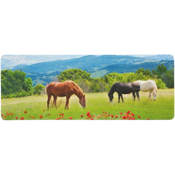 FMSHPON Horses Grazing Grass with Mountains and Poppy Fields Extra Extended Large Gaming Mouse Pad Mat Desk Pad Keyboard Mat 31.5x12 inch
