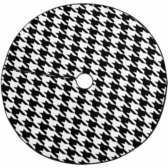 FMSHPON Houndstooth Black Xmas Christmas Tree Skirt Stand Mat for Holiday Party Decoration Indoor Outdoor 36 inches