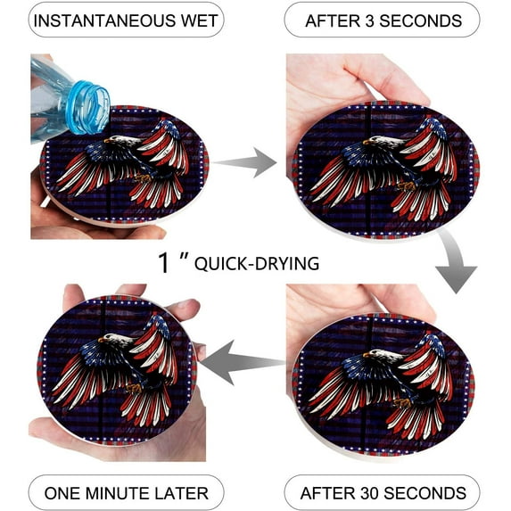 FMSHPON Independence Day American Flag Set of 4 Round Coaster for Drinks, Absorbent Ceramic Stone Coasters Cup Mat with Cork Base for Home Kitchen Room Coffee Table Bar Decor