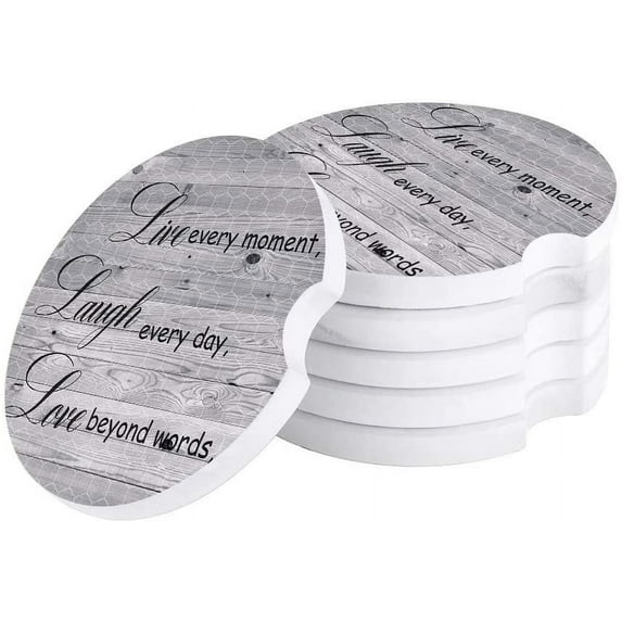 FMSHPON Inspirational Quotes Motivational Words Retro Wooden Grain Set of 4 Car Coaster for Drinks, Absorbent Ceramic Stone Coasters Cup Mat with Cork Base for Home Kitchen Room Coffee Table Bar Decor