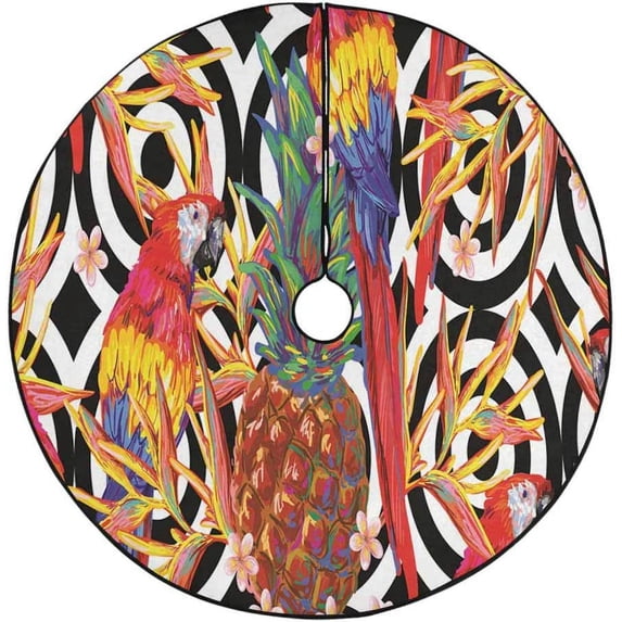 FMSHPON Jungle PatternParrot Xmas Christmas Tree Skirt Stand Mat for Holiday Party Decoration Indoor Outdoor 48 inches