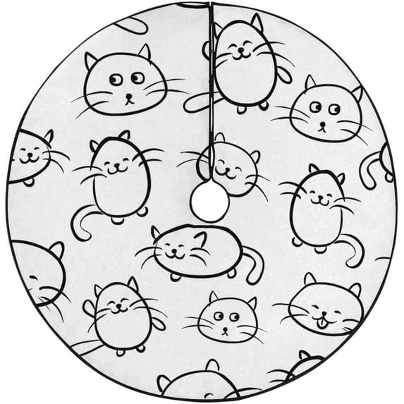 FMSHPON Kittens Comic Cat Xmas Christmas Tree Skirt Stand Mat for Holiday Party Decoration Indoor Outdoor 36 inches