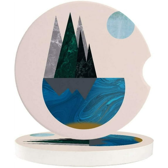 FMSHPON Landscape Marble Texture Painting Set of 6 Car Coaster for Drinks, Absorbent Ceramic Stone Coasters Cup Mat with Cork Base for Home Kitchen Room Coffee Table Bar Decor