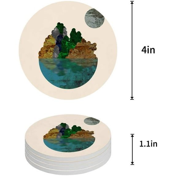 FMSHPON Landscape Marble Texture Set of 8 Round Coaster for Drinks, Absorbent Ceramic Stone Coasters Cup Mat with Cork Base for Home Kitchen Room Coffee Table Bar Decor