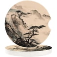 thumbnail image 1 of FMSHPON Landscape Painting Mountain Pine Trees Oriental Style Ink Set of 6 Car Coaster for Drinks, Absorbent Ceramic Stone Coasters Cup Mat with Cork Base for Home Kitchen Room Coffee Table Bar Decor, 1 of 5