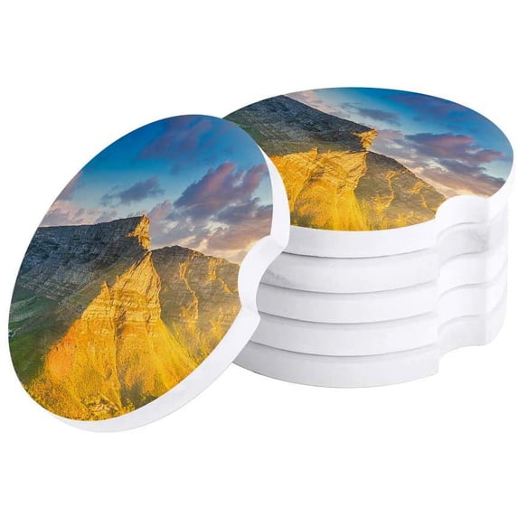 FMSHPON Landscape of Table Mountain Cape Town South Set of 4 Car Coaster for Drinks, Absorbent Ceramic Stone Coasters Cup Mat with Cork Base for Home Kitchen Room Coffee Table Bar Decor