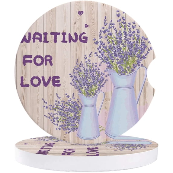 FMSHPON Lavender in A Vase Retro Wooden Plank Set of 6 Car Coaster for Drinks, Absorbent Ceramic Stone Coasters Cup Mat with Cork Base for Home Kitchen Room Coffee Table Bar Decor
